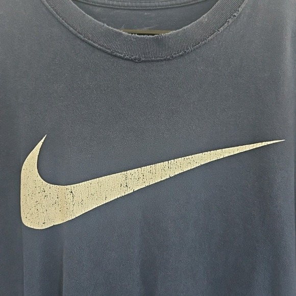 90s NIKE Huge Swoosh Distressed T-Shirt Vintage  XL Navy Blue Thrashed - Picture 2 of 13